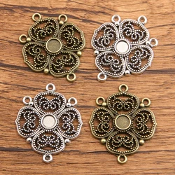 6Pcs 5mm Inner Size Wholesale Two Color Fame Style Hollow Flowers Porous Connector Base Setting Charms Pendant