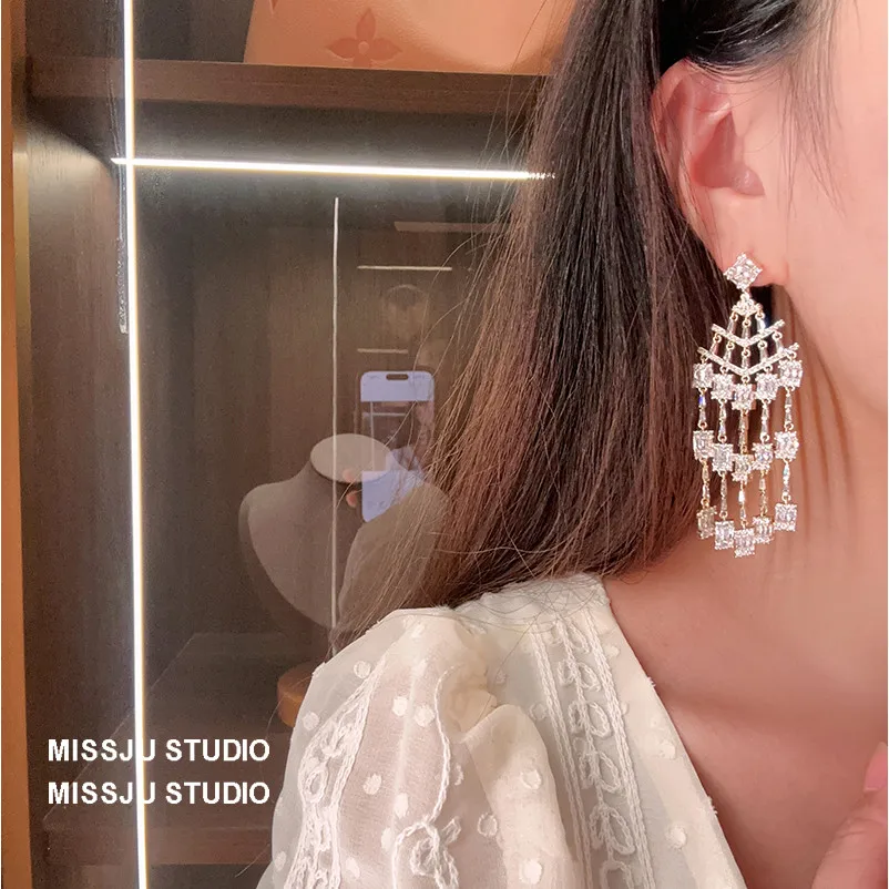 Elegant Tassel Fashion Light Luxury New Zircon Earrings