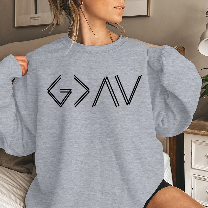 Gott Print Sweatshirts für Frauen Christian Sweatshirt Mode Rundhals ausschnitt Pullover Teenager lässig Langarm Sweatshirts