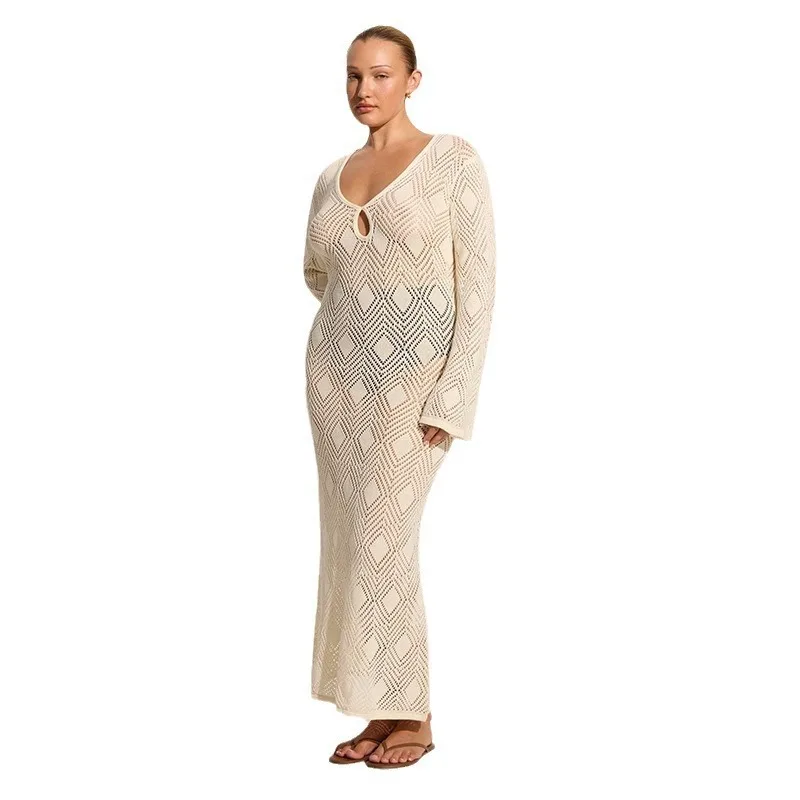 2024 sommer Neue Rock frauen Einfarbig Sexy Gestrickte Strand Bikini Badeanzug Cover Up Sonnenschutz Kleidung