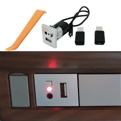 Silver USB Adapter AUX Input Mini Cable USB Slot Interface Button Switch For Ford Focus 2 mk2 2009 2010 2011