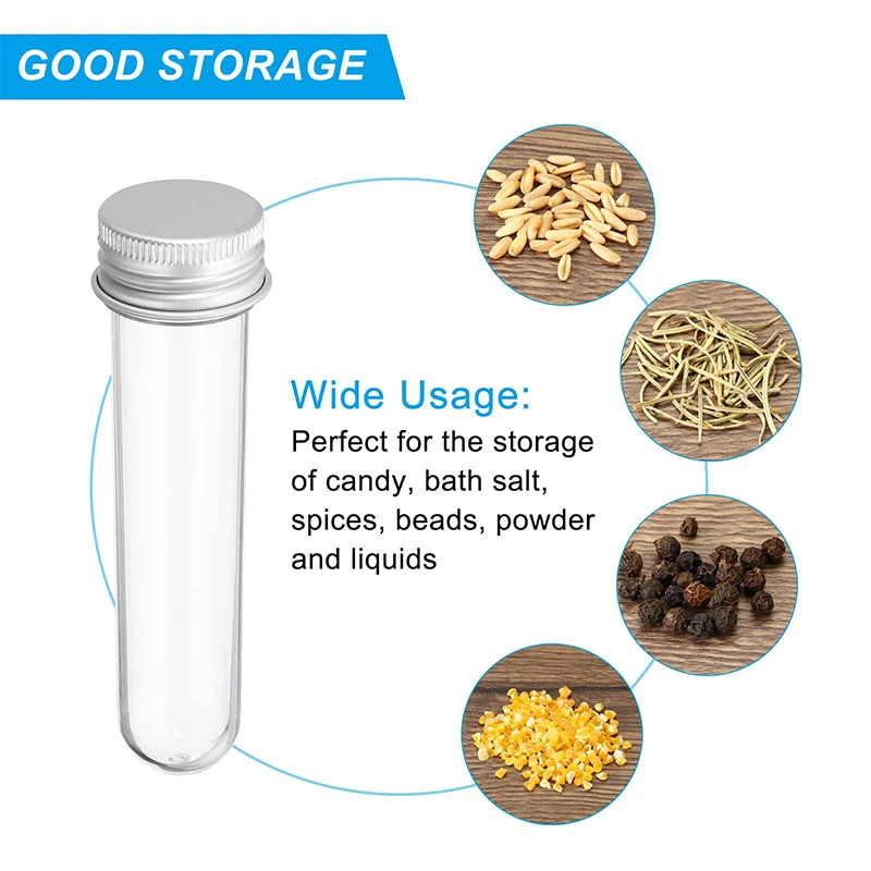12Pcs Wholesale 30ml PET Plastic Test Tube Plastic PET Test Tube Candy Container Bath Salt Tube with Aluminum Screw Lids
