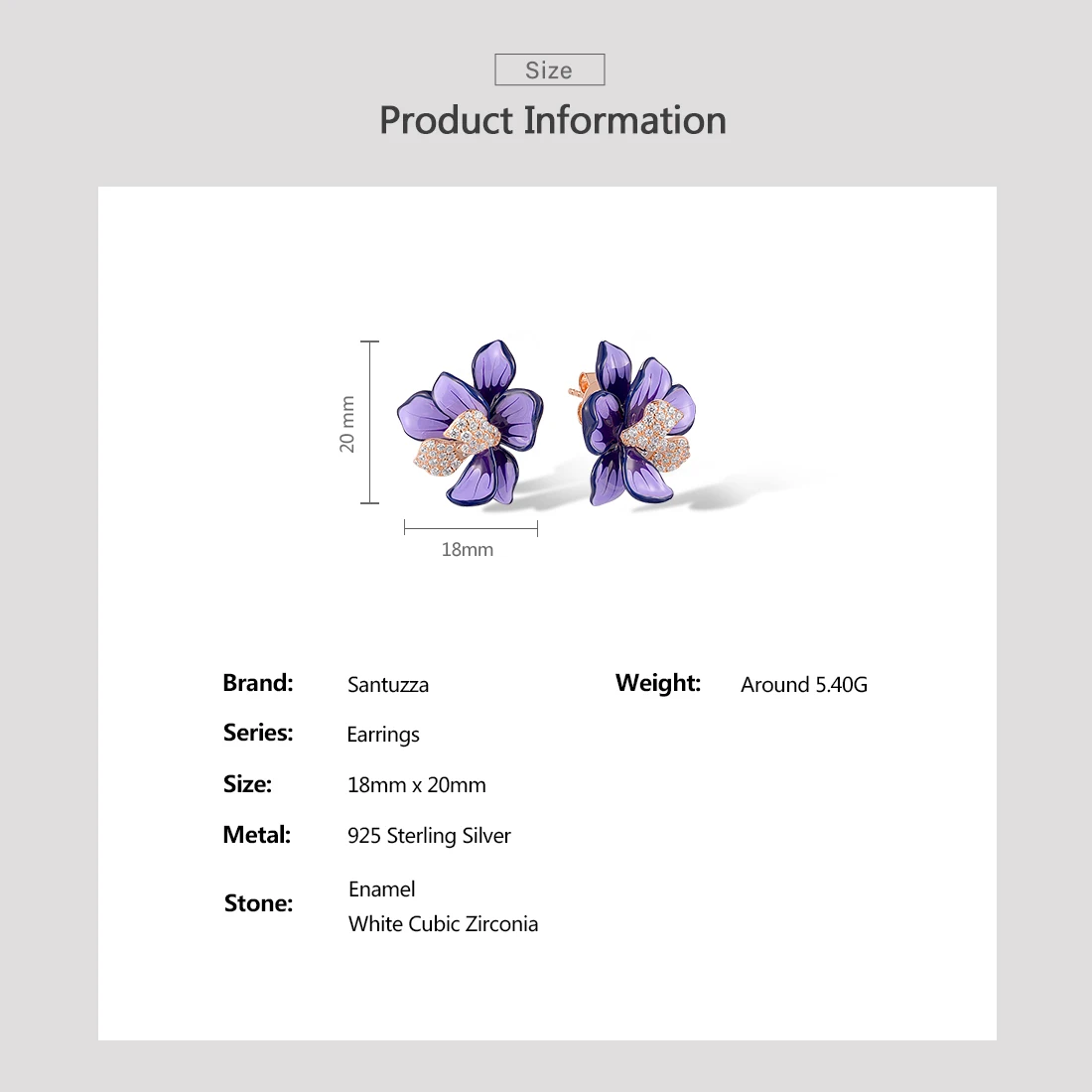 SANTUZZA – boucles d'oreilles en argent Sterling 925 pur pour femmes, fleur scintillante en émail violet et blanc, bijoux fins de fête Chic de mariage