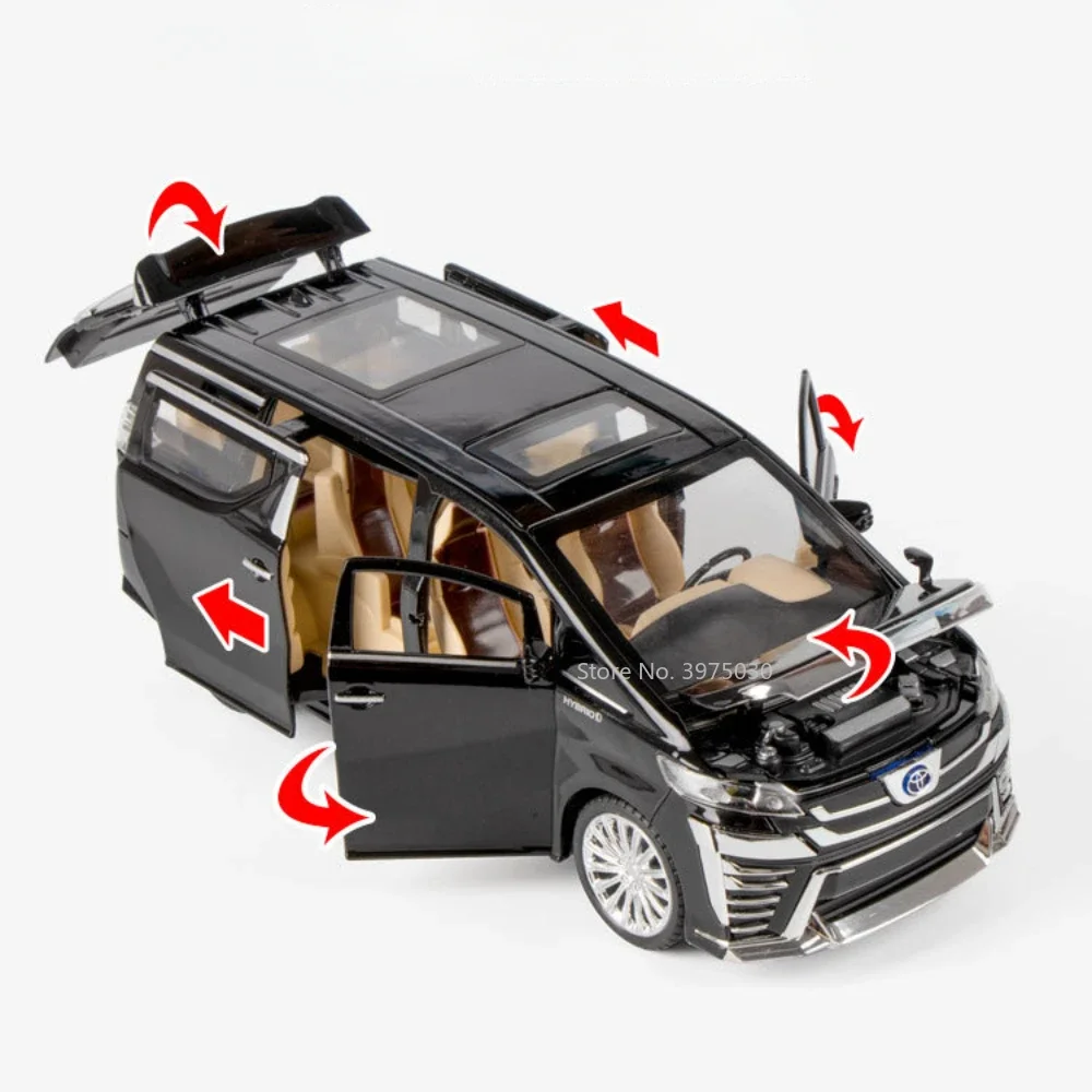 1:24 Vellfire LM300H MPV Giocattoli Modelli di auto Metallo pressofuso con tirare indietro Suono Luce Porte aperte Collezione Regali per ragazzi Bambini