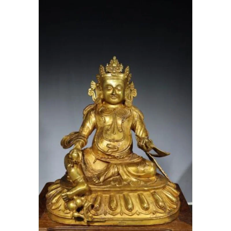 

14.6" Old Tibetan Buddhism temple Bronze 24k gilt Yellow Jambhala Buddha statue