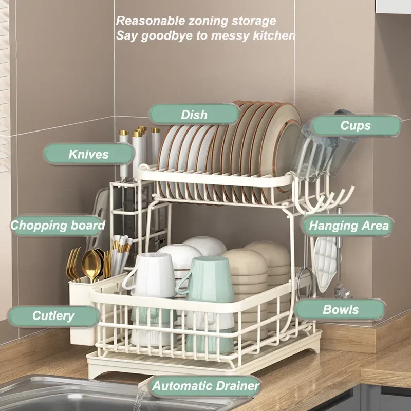 ชุดชั้นวางของจาน2ชั้นราวตากขนาดใหญ่สำหรับวางบนเคาน์เตอร์ครัวขนาดใหญ่ที่ถอดออกได้ตัวจัดระเบียบชั้นคว่ำจาน