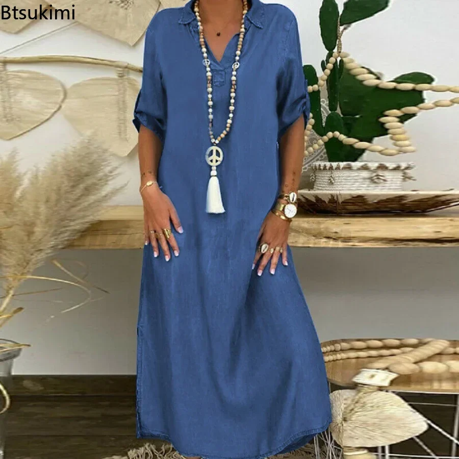 Plus Size 4XL 5XL Casual Denim Dress for Women Spring Summer Dresses Lapel  Split Loose Long Ladies Jeans Dress Vestidos Female - AliExpress 200000345