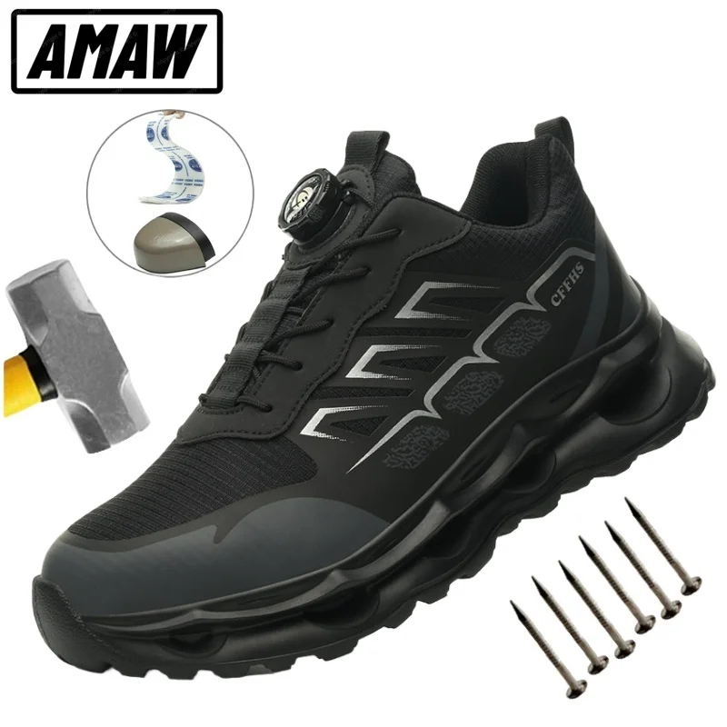 

Fashion Steel Toe shoes Work Sneakers Safety Shoes Men Rotating button Protection Shoes Puncture-Proof Indestructible shoes