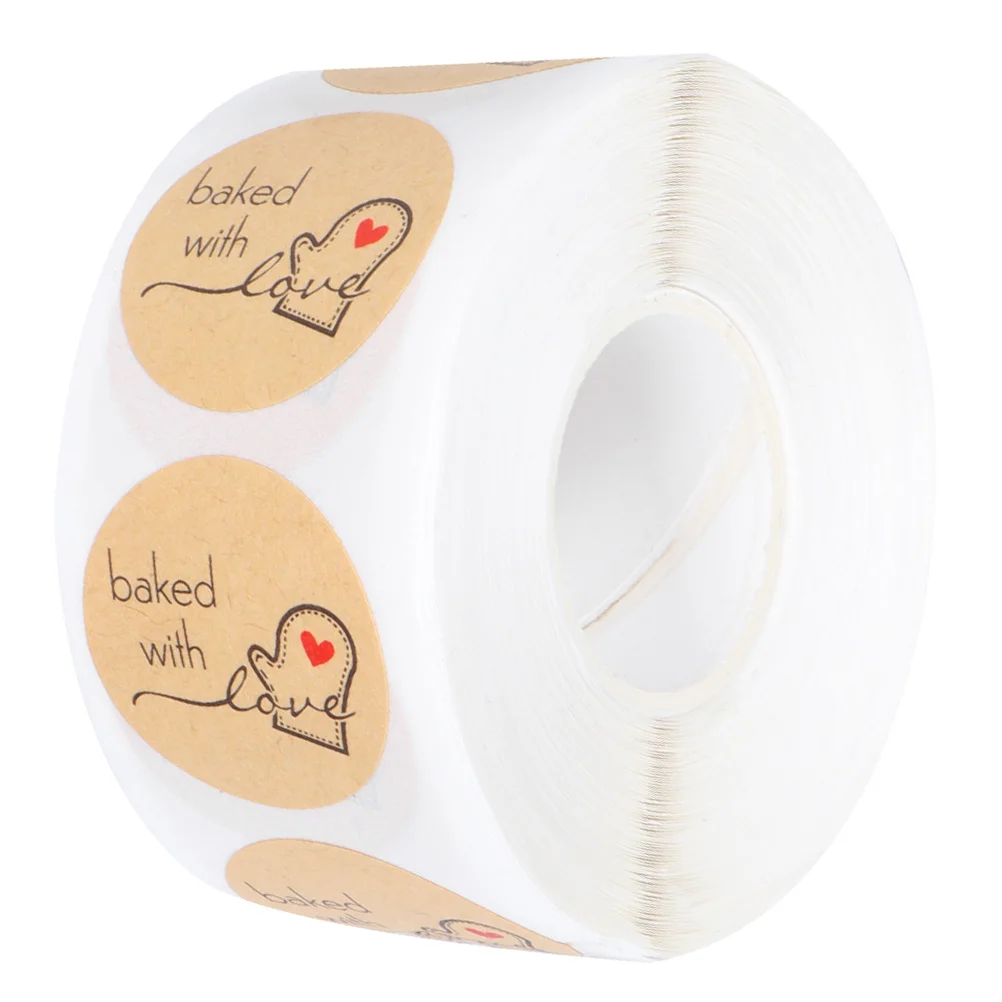 

1 Roll Kraft Paper Sticker Roll Premium Adhesive Gift Bag Packing Label for Cookie Candy Bread Festive Party Sealing