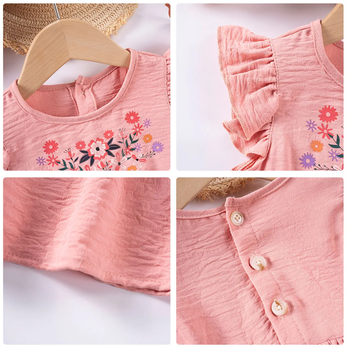 Somenie Summer Printed Girls Dress Cute Ruffle Sleeve Casual Sweet Simple Trendy All Match Sundress for Baby Girls