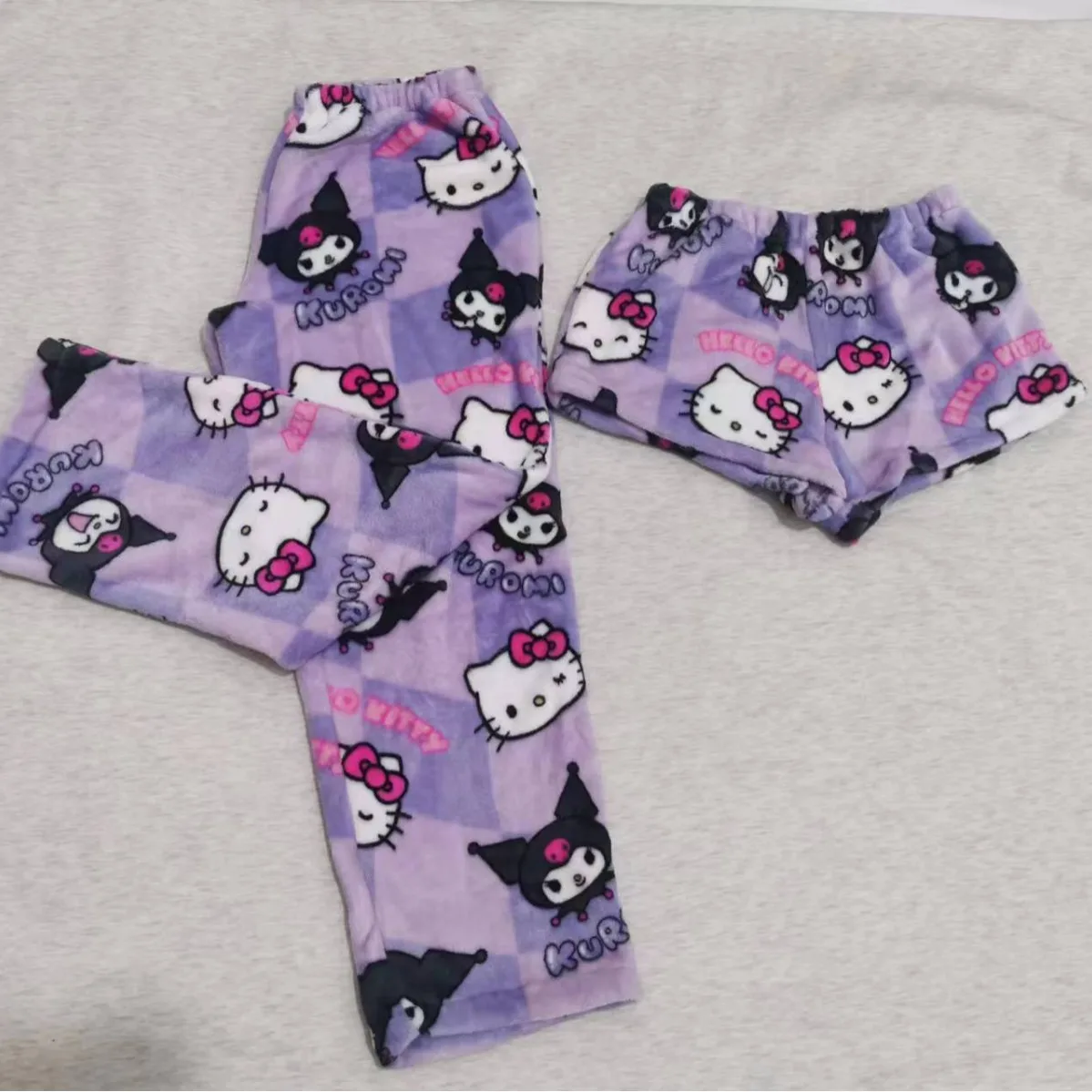 Leisure Sports Hello Kitty Shorts Kawaii Plush Fashion Kuromi Cartoon Female Summer New Pajama Pants Wide Legs Loose Trousers