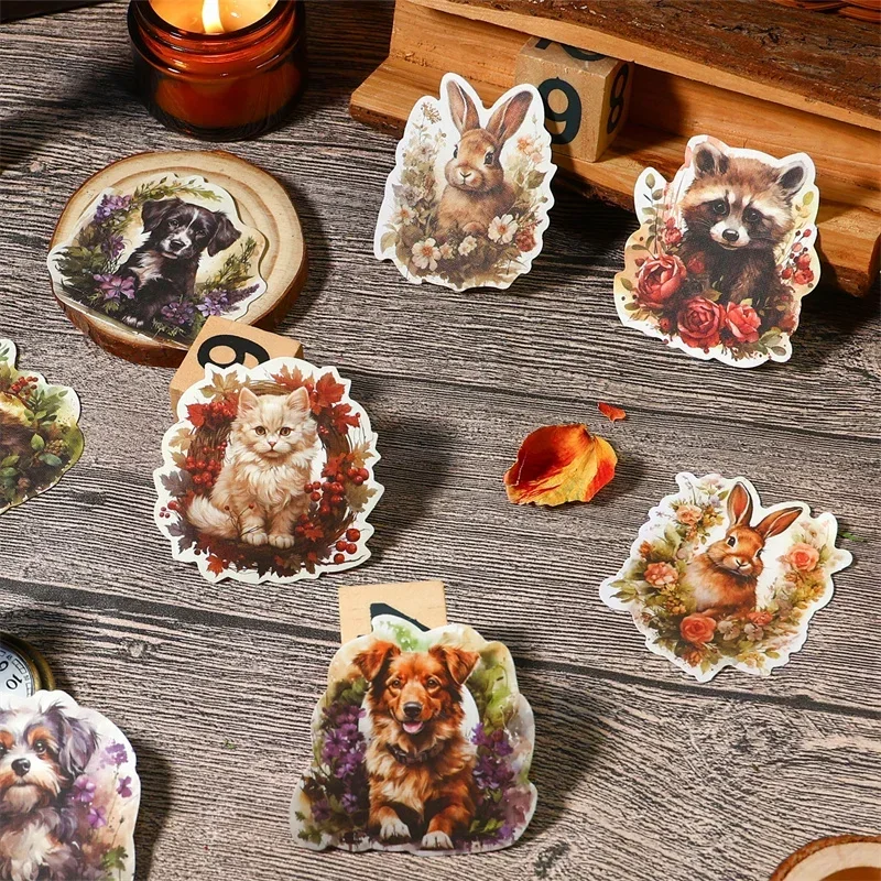 20Sheets Forest Animal Paradise American Retro Handbook Stickers Cat Decor Material Supplies Collage Scrapbook Cut 157*98MM