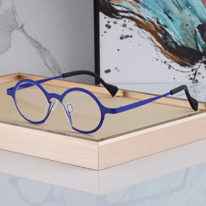 

Japanese Style Vintage Pure Titanium Round Oval Glasses Frames For Men Women Handmade High Quality Blue Frame Fashion Eyeglasse