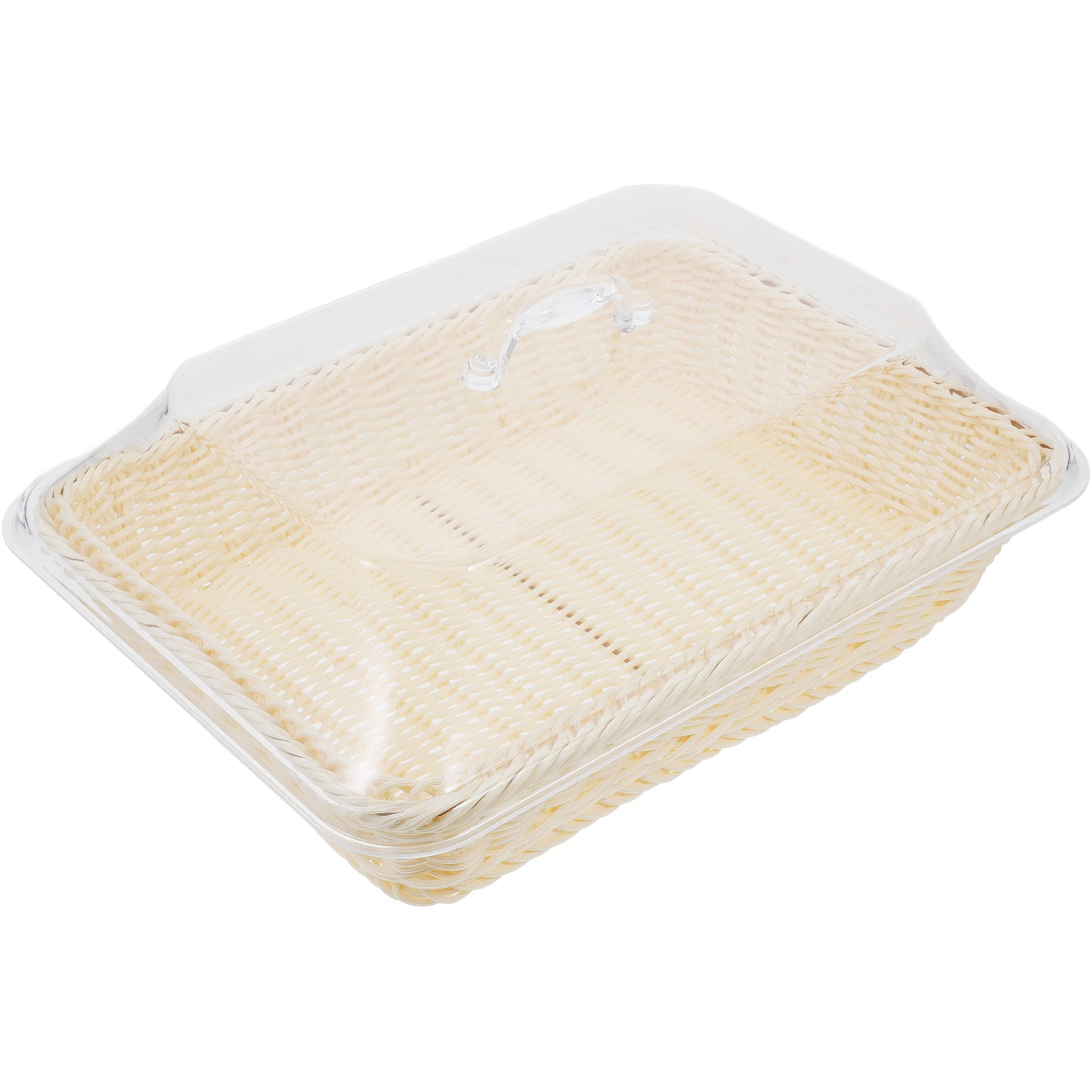 

Plastic Bread Fruit Basket Lid for Kitchen Counter Beige Woven Baskets Storage Snacks Food Protector 14x10x8cm