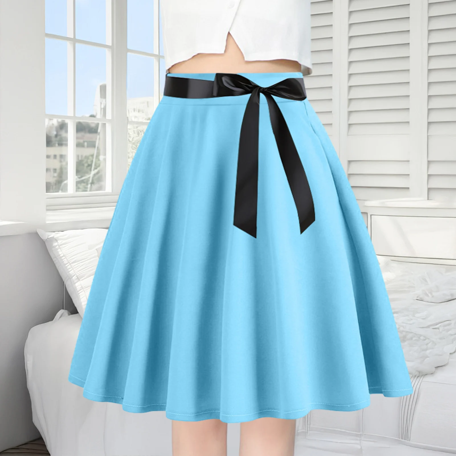 

Women's Basic Skirt Versatile Stretchy Flared Casual Mini Skater Skirt Red Black Green Blue Short Skirt 2024 New