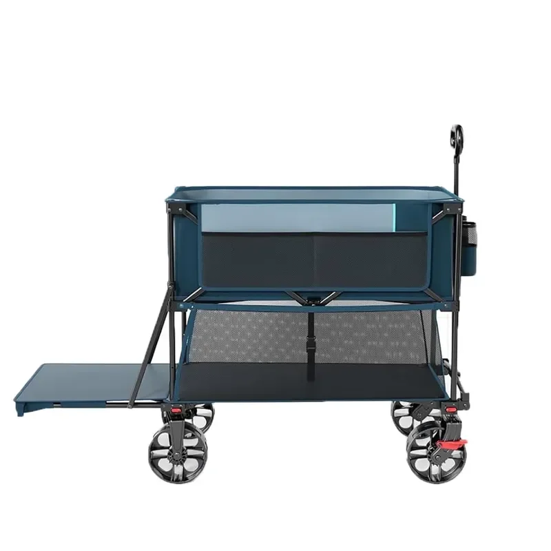 STLF Large Capacity Folding Double Decker Wagon with Brakes, 54" Extra Long Extender Wagon Cart, 450lbs Heavy Duty