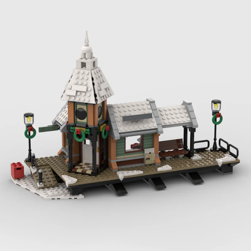Winter Village Train Station Building Blocks Set