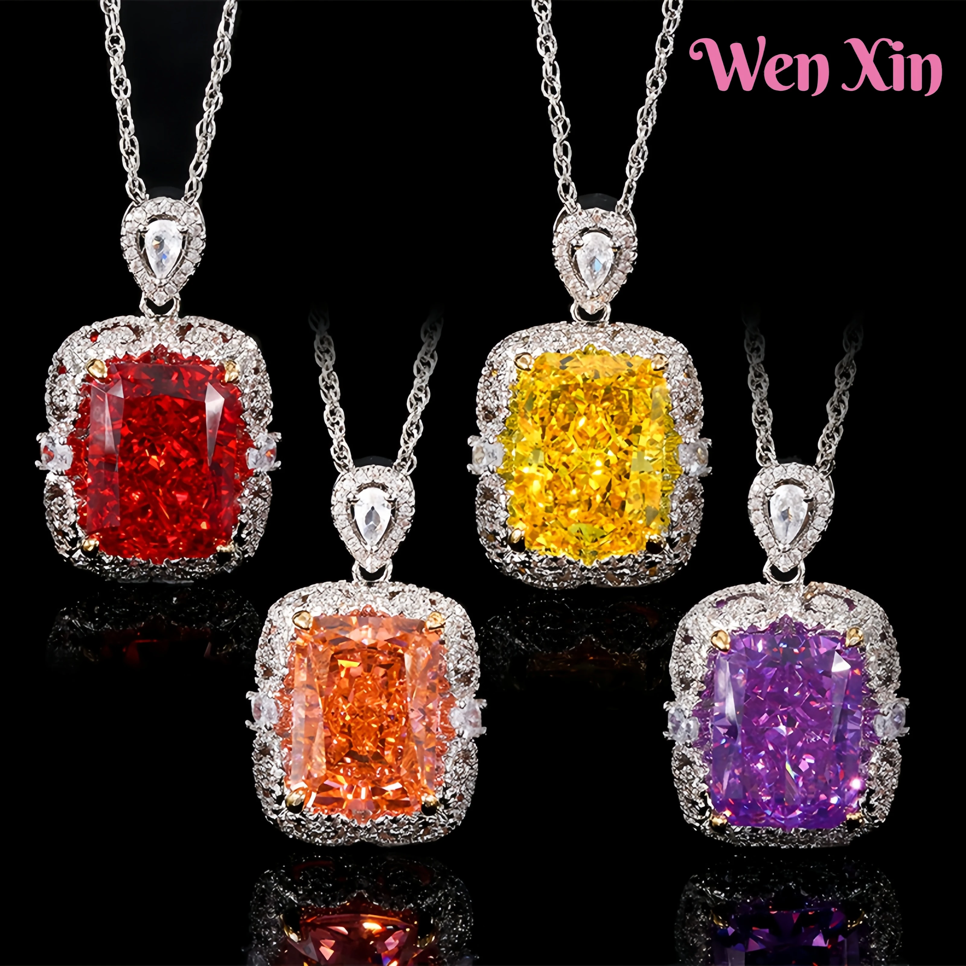 

WENXIN Brand MUSHAN MCT High Grade Copper Pendant Necklace For Women Fashion Colorful Gemstones Jewelry Accessories