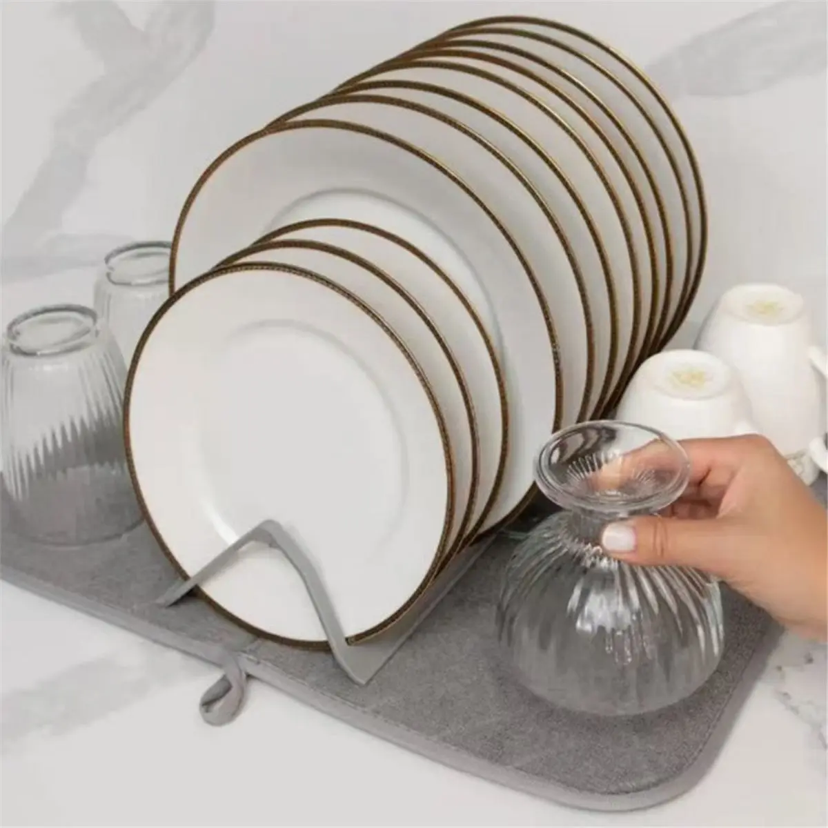 AB09 Super Absorbent 2-in-1 Dish Drying Mat and Folding Drain Pad for Kitchenware