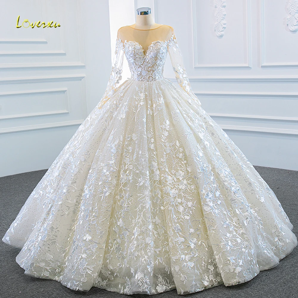 

Loverxu Ball Gown Princess Wedding Dresses 2024 O-Neck Long Sleeve Vestido De Novia Gorgeous Appliques Sequined Robe De Mariee