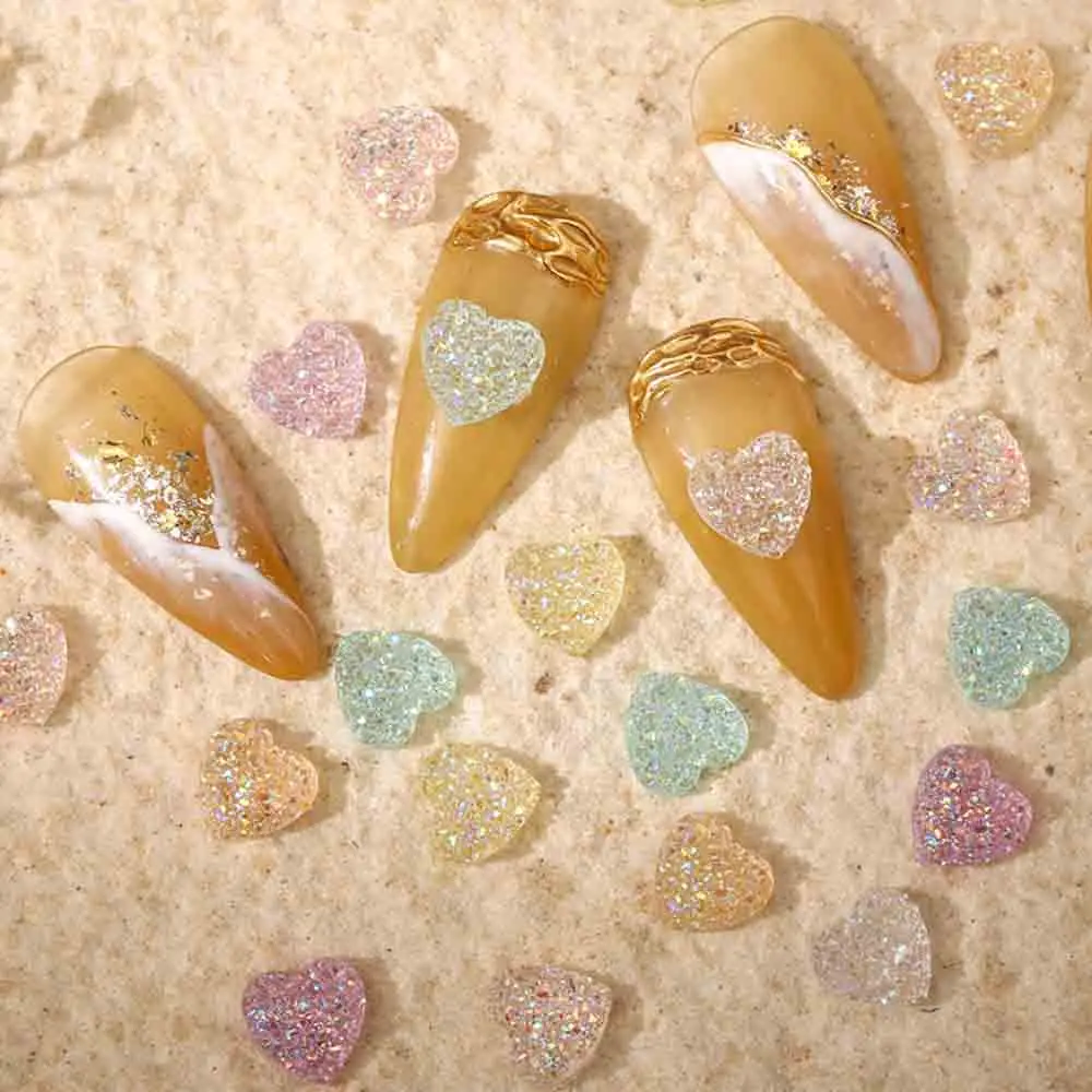 50Pcs Aurora Love Heart Nail Art Charms 3D Resin Summer New Glitter Love Candy Nail Decoration Korean Kawaii Nail Accessories