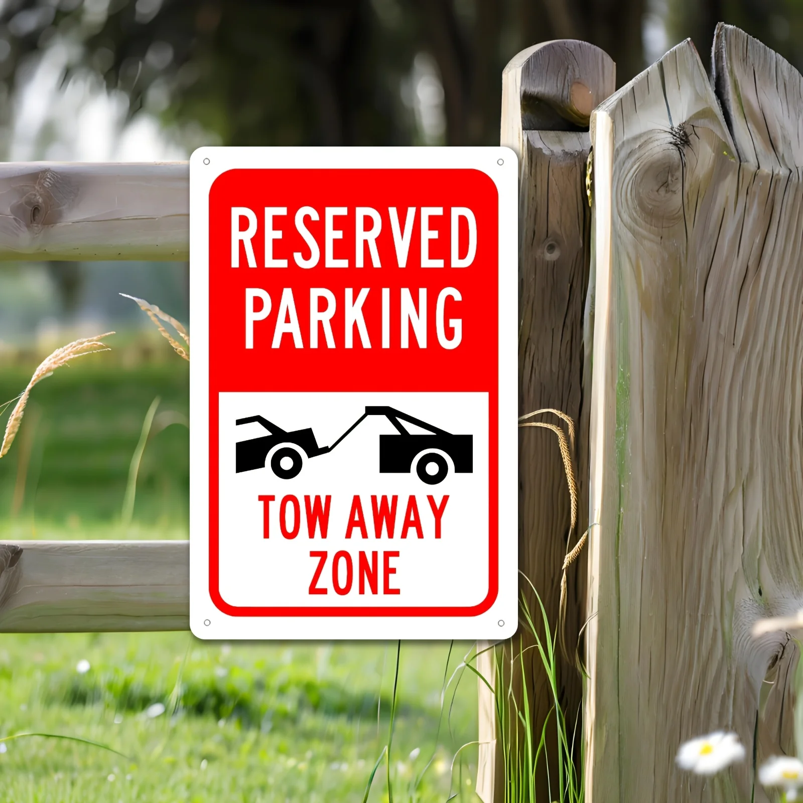 1pc Heavy-Duty Rust-Resistant Iron Reserved Parking Tow-Away Zone Sign - Red/English & Multilingual TOW AWAY Sign