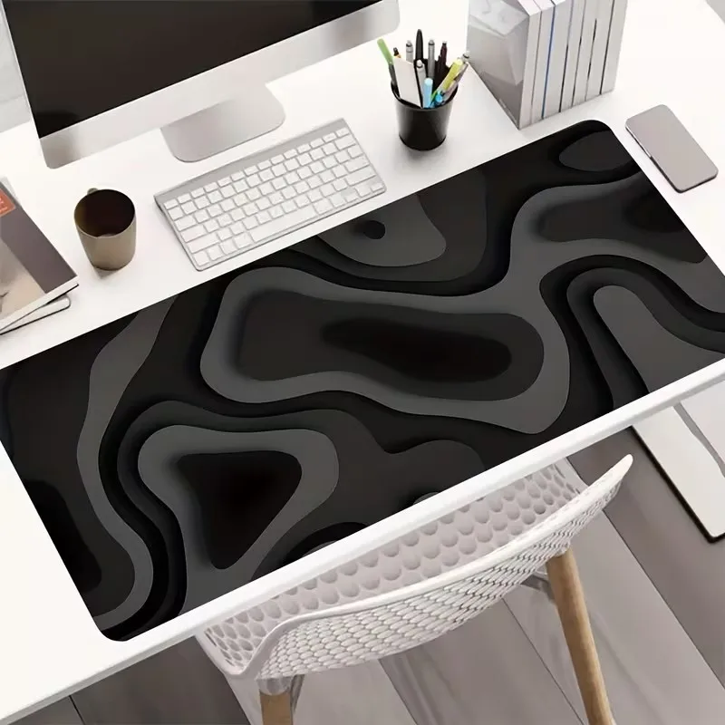 Black and grey abstract art pattern design Mouse Pad Desk Mat with Stitched Edge Rubber anti-slip Gaming mat keyboard mouse pads