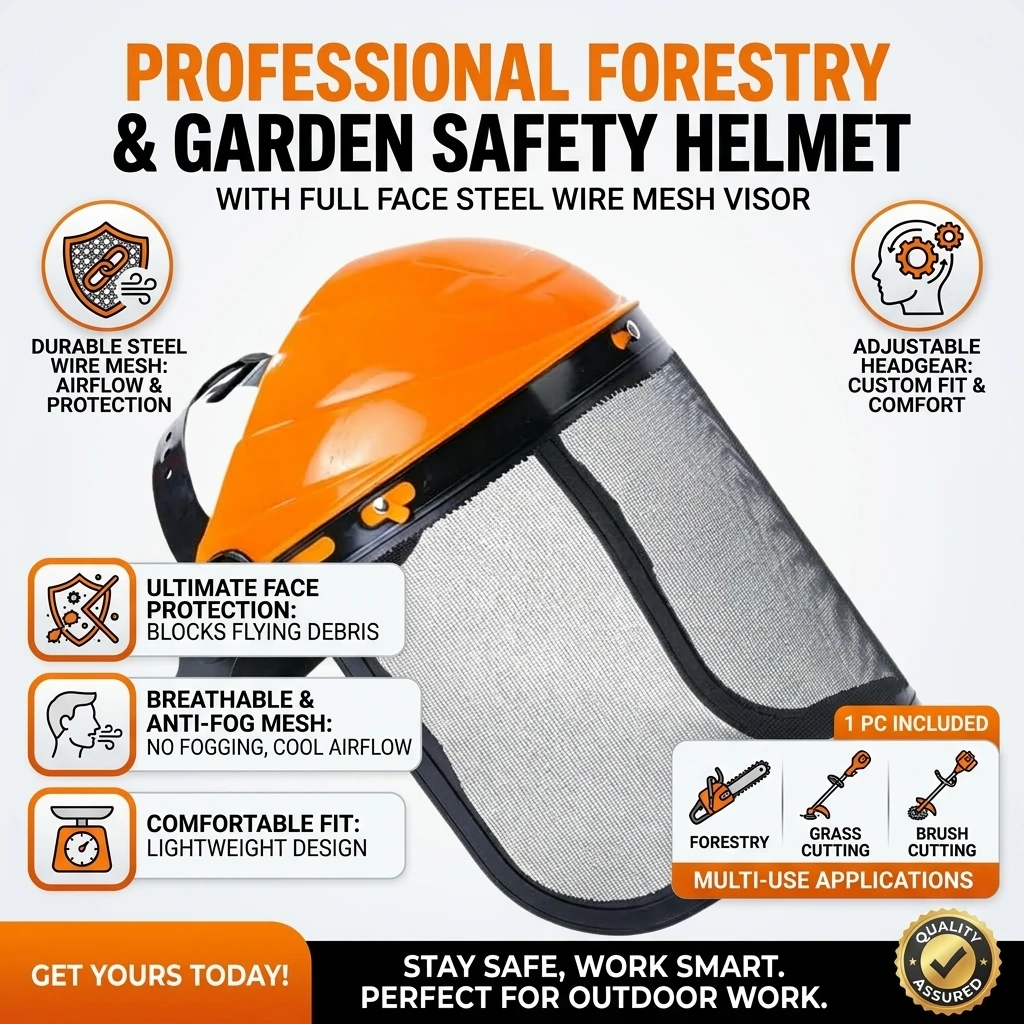Full Face Mesh Safety Helmet Steel Wire Visor Shield Hat For Forestry Logging Grass Trimmer Brush Cutter Work 1 Pc