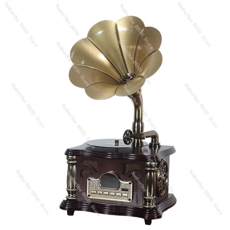 Vintage wooden bluetooth phonograph speaker European retro sound system creative living room display decoration gift for home