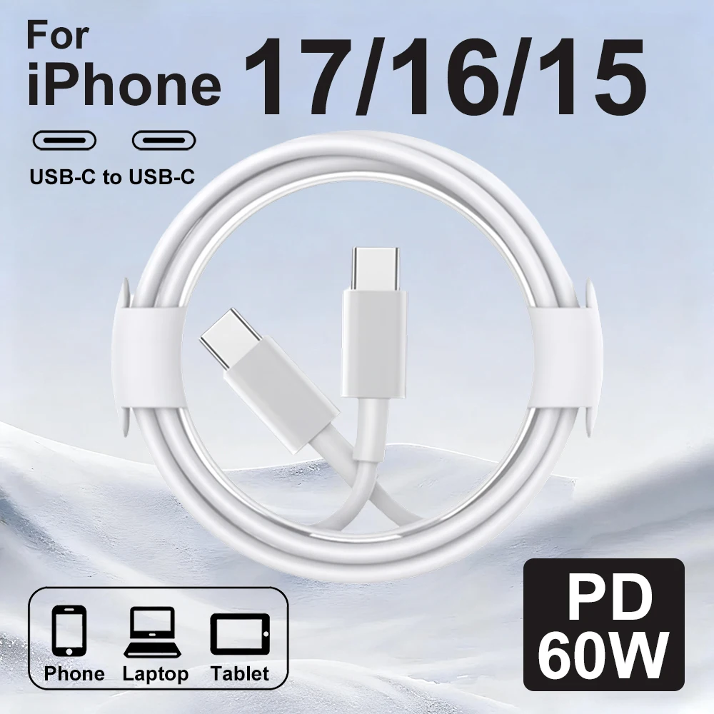 

60W PD USB C to Type C Super Fast Charging Cable For iPhone 17 16 15 Pro Max Air Quick Charger line For Samsung Xiaomi Macbook