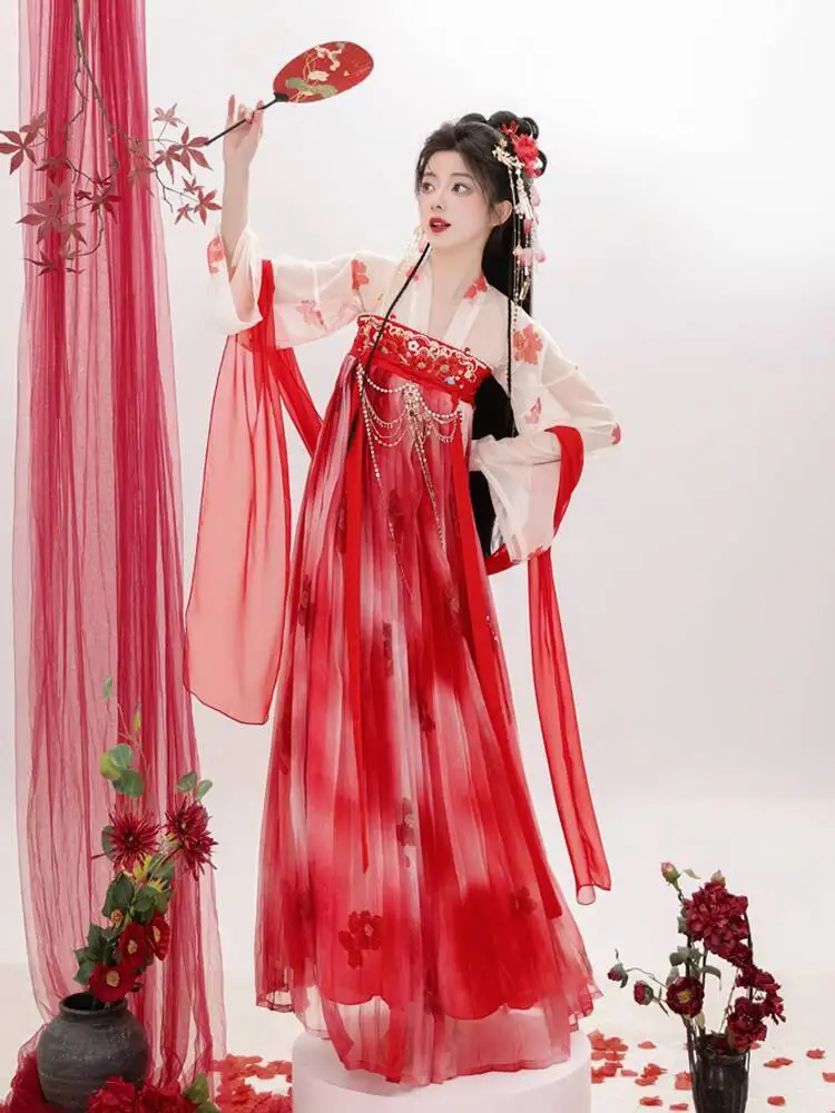 

New Tang System Guofeng Knitted Shirt Embroidery Chest Length Skirt Tops Fiesta Carnival Halloween Cos Cosplay Hanfu Women