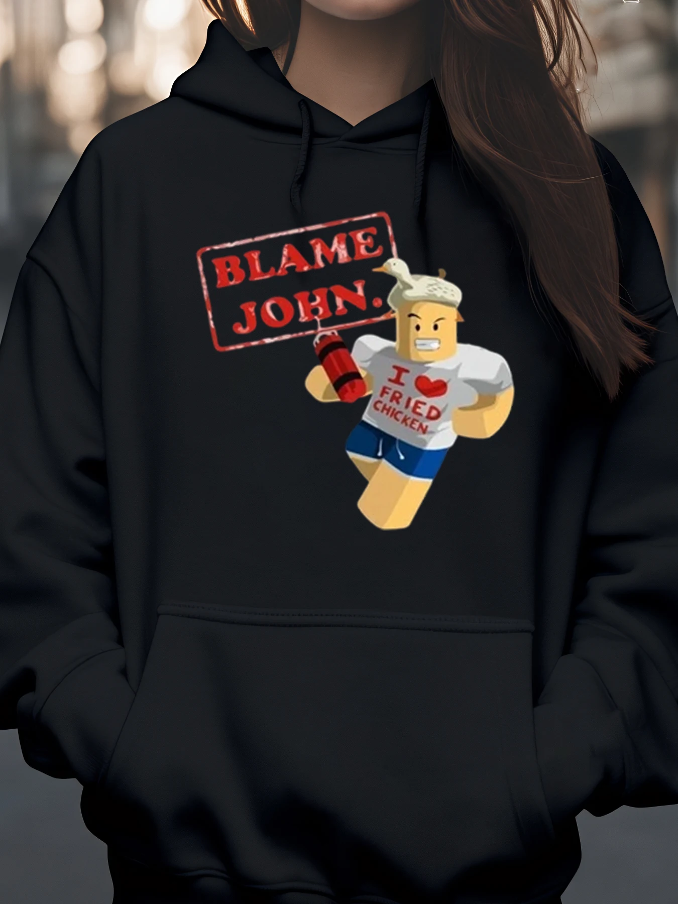 سترة بقلنسوة مطبوعة على شكل شخصية الدجاج المقلي من Blame John للخريف والشتاء، ملابس كاجوال للجنسين