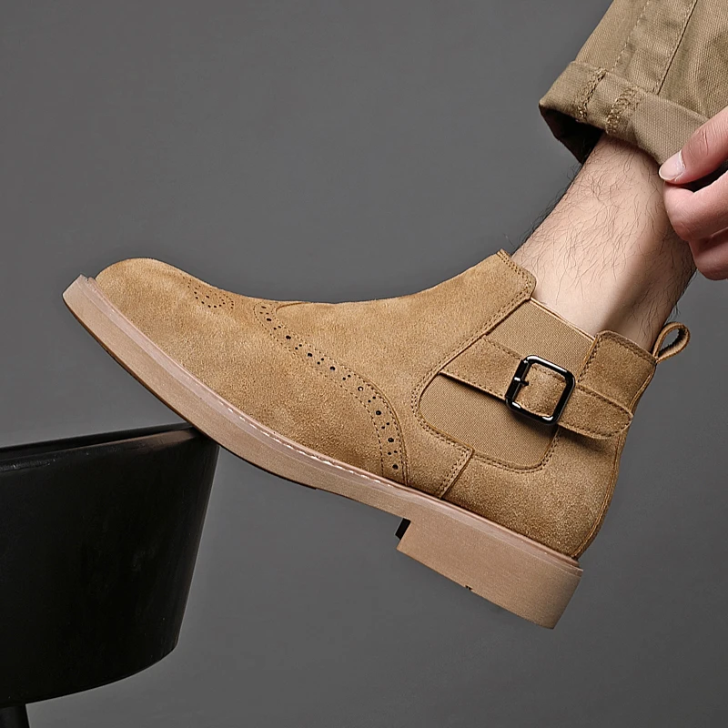 

Quality Handmade Stitched Casual High Top Leather Boots Fashion British Style Business Versatile Men's Boots Brand Driving Boots