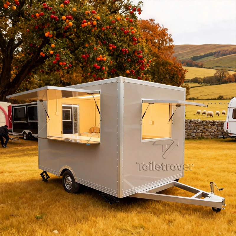 Vintage Waffle Food Truck Stainless Steel Food Trailer Hot Dog Food Truck Trailer with Full Kitchen with Heating and Air