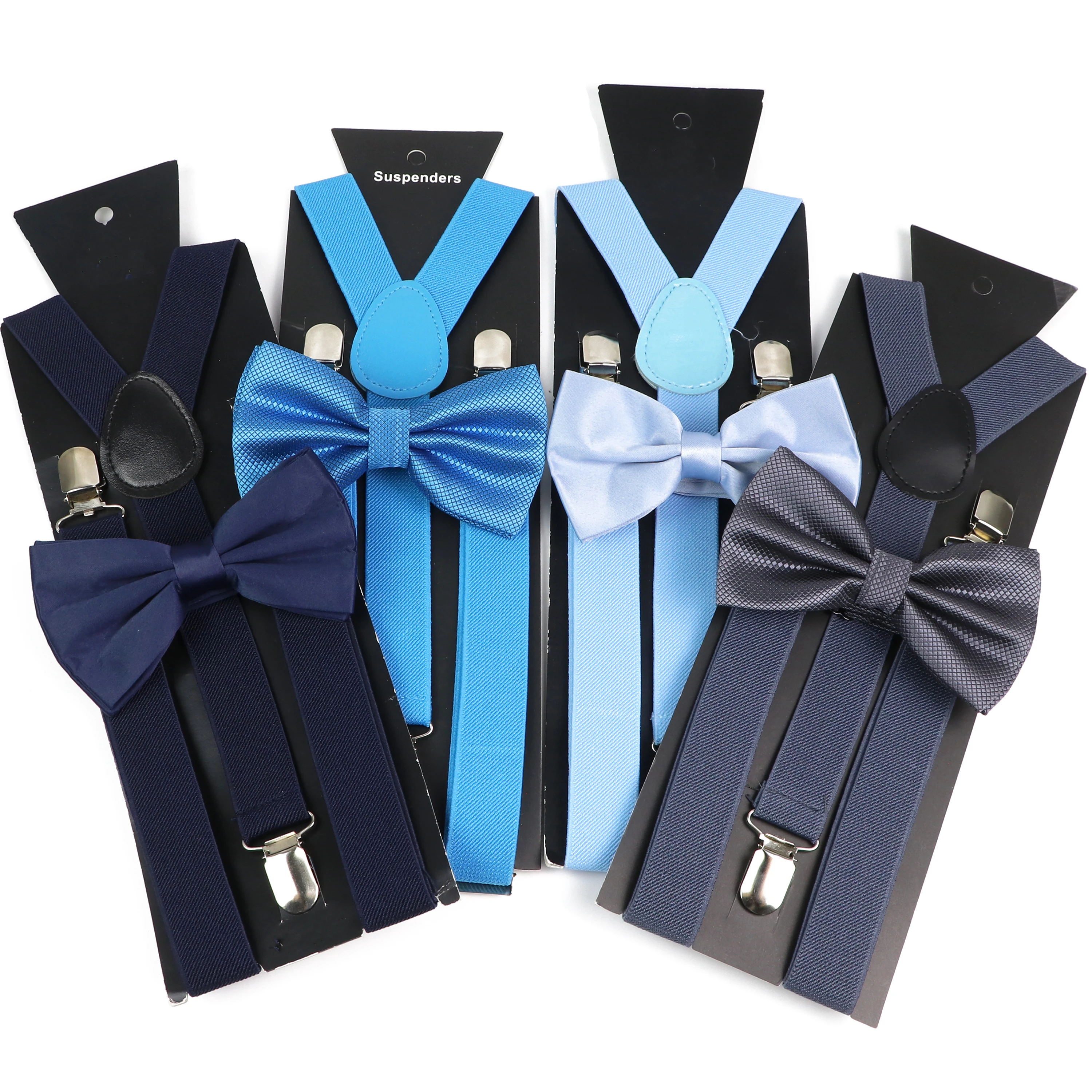 Mode Mannen Kinder Donkerblauw Koningsblauw Jarretel Bowtie Sets Elastische Y-Back Bandjes Vlinder Bruiloft Groomsman Shirt Accessoire