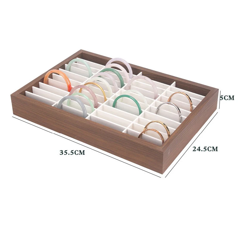 Wood 40 Grids Jewelry Bangle Display Collection Storage Showcares Organizer Tray