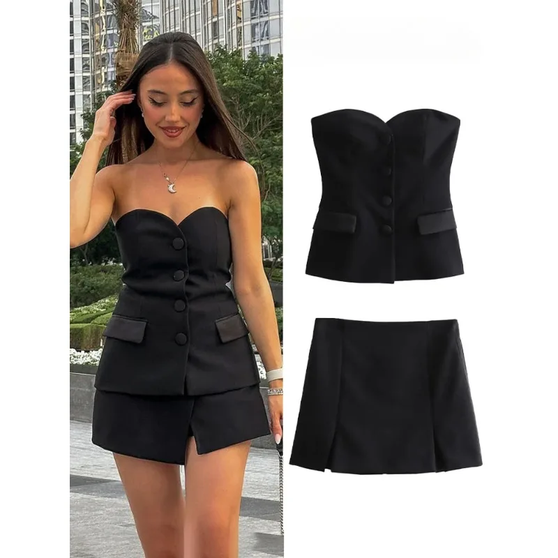 

Women Fashion Elegant Flip Decoration Satin texture Spliced corset style Tops Autumn Vintage Slim High Waist Skirt Suit