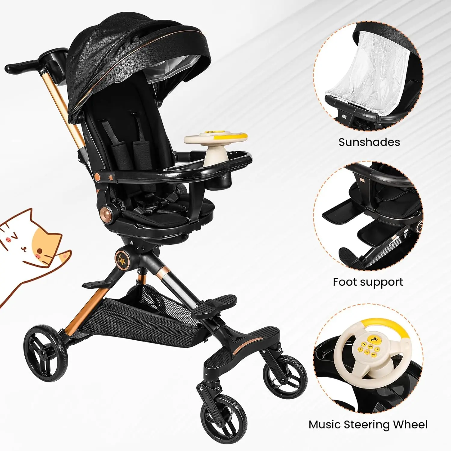 عربة أطفال خفيفة الوزن مع وضع السرير بيد واحدة سهلة الطي عربة أطفال حديثي الولادة مع مقعد قابل للعكس ومقابض قابلة للتعديل #6