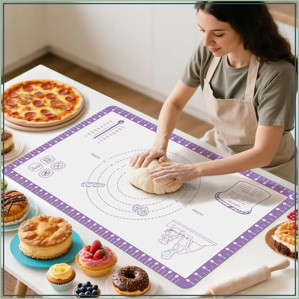 

Silicone Pastry Mat with 10 Recipes, Non-Stick Baking Mat for Dough Rolling, Bread, Cookie, Macaron, Pizza, Sourdough