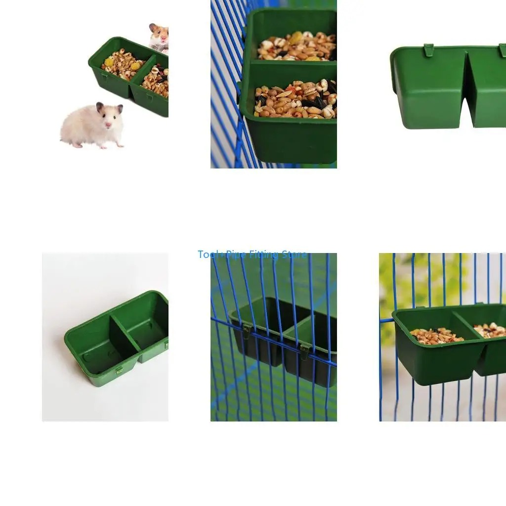 F92B Cage Feeder Cups Hanging Chicken Water Cup Feed Bowls with Hooks for Pigeon Plastic Feeding Dish Conjoined 2-Bowl Design