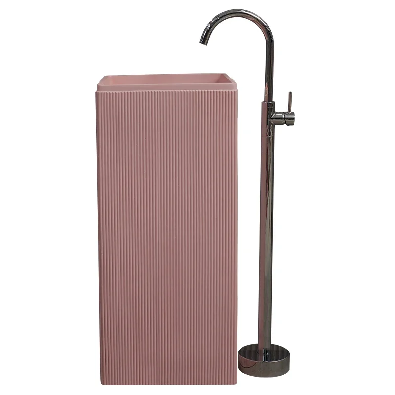 Nordic Column Basin Pink Integrated Washbasin Floor Column Bathroom Artificial Stone Basin Square