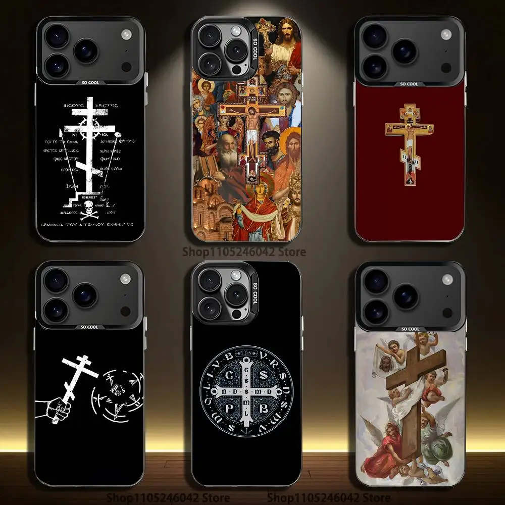 

Orthodox Cross Icon Church For iPhone 17,16,15,14,13,12,11,Mini,Pro,E,SE4,XS,MAX Black Shockproof Candy Matte Cover
