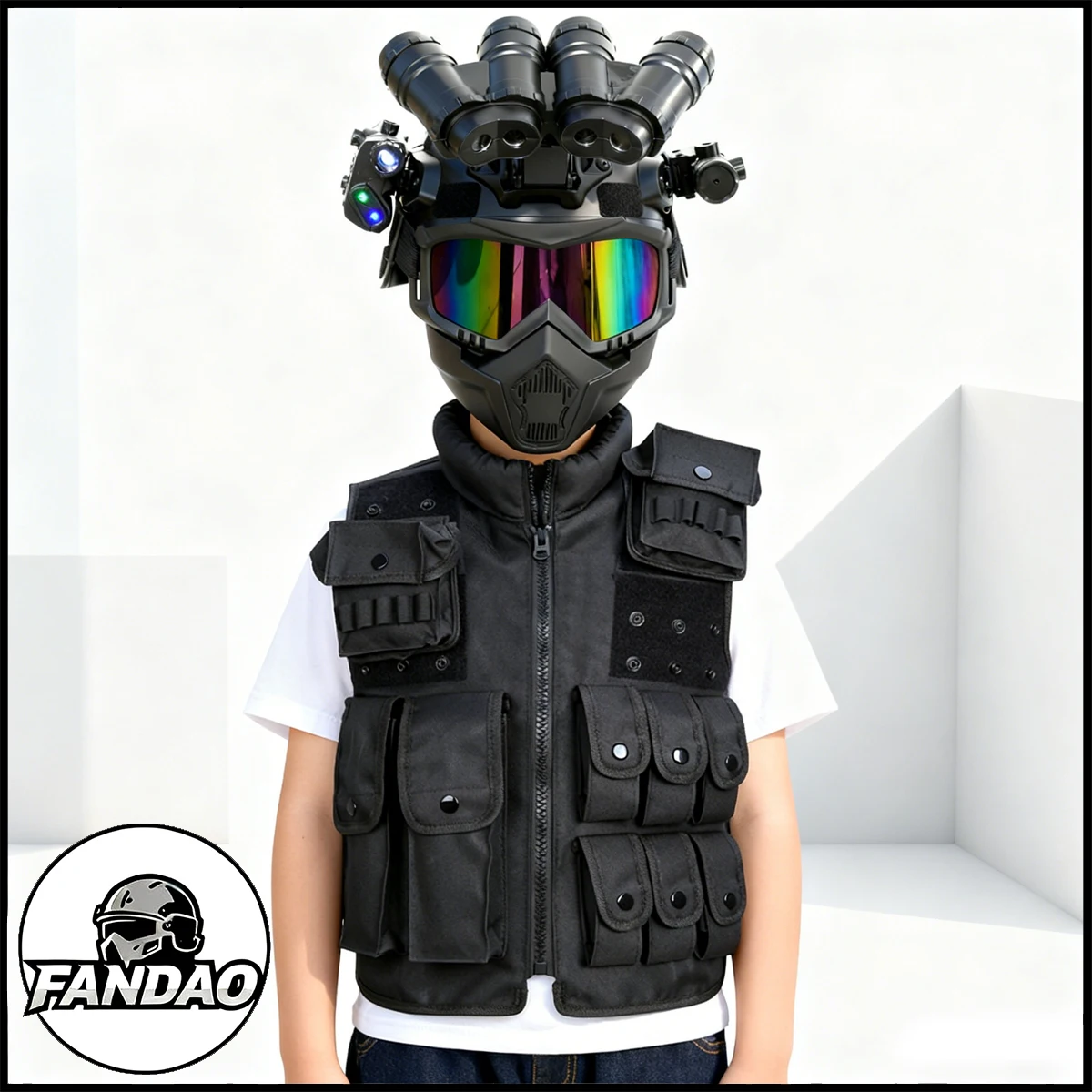 

Children's Tactical Helmet Set with Multi-functional Adjustable Airsoft Vest Outdoor Cosplay/Real-Life CS Field Protective Gear