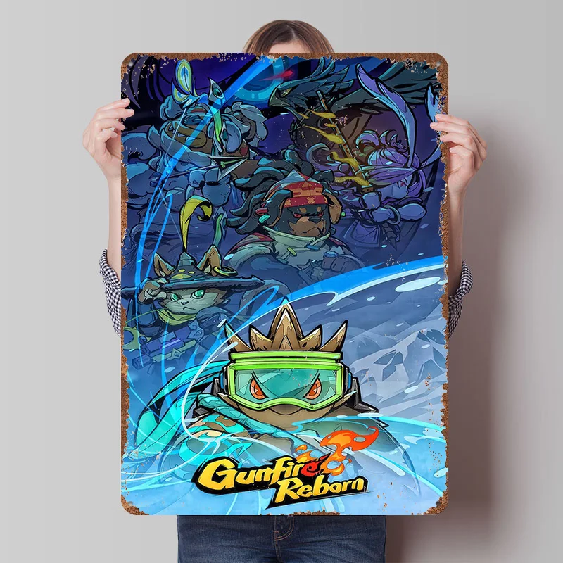 Gunfire Reborn Game Characters Printed Poster Customized Wall Art Retro Vintage Metal Tin Signs for Bedroom Decoration Room Home