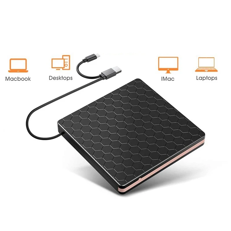 External DVD CD Drive, CD Burner With USB 3.0 And Type C Interface, High Speed Data Transfer Player For PC Laptop