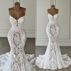 Elegant Lace Mermaid Wedding Dresses Bridal Gowns Sweetheart Lace Appliqued Sleeveless Boho Country Vestidos De Novia