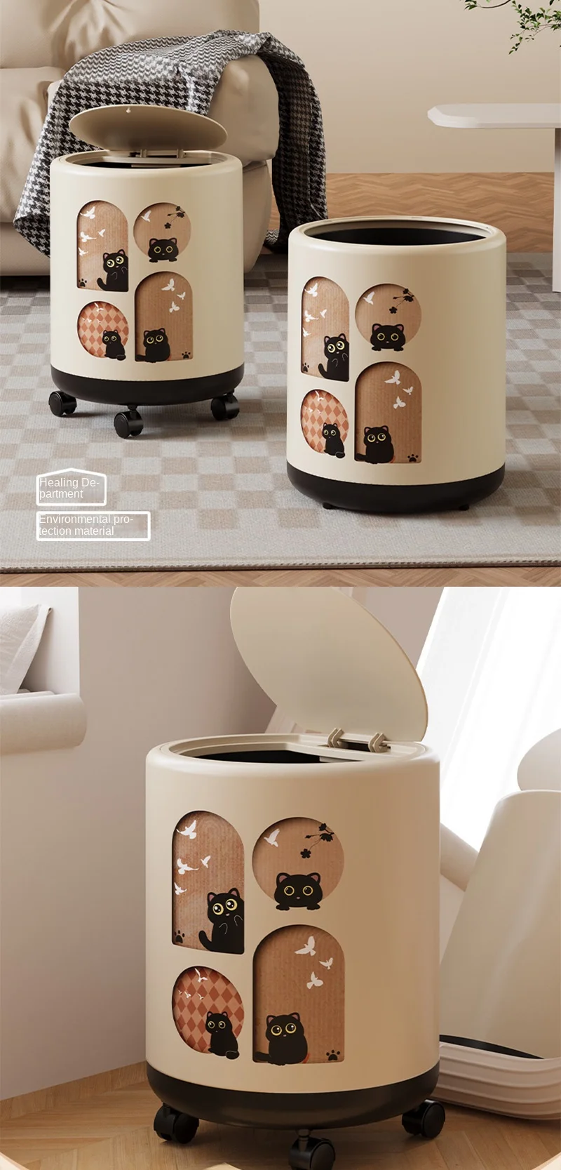 Large Capacity Plastic Trash Can with Wheels for Living Room Bedroom Kitchen Bathroom Household Waste Storage Bin