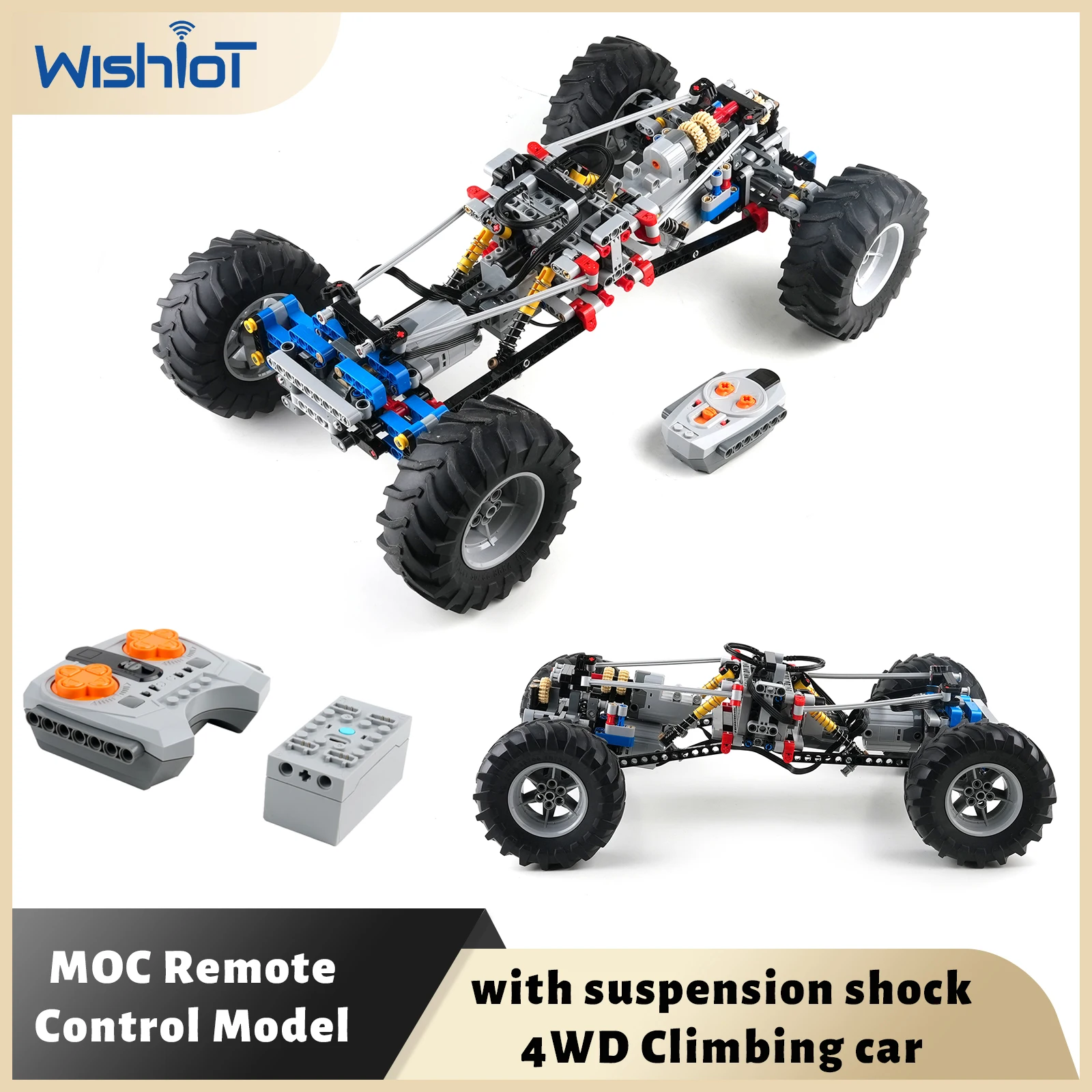 MOC 4WD 4 Wheels Drive Climbing Car with Suspension Shocks Technology Off-Road Car Remote Control Power Servo Motor Toys Gifts