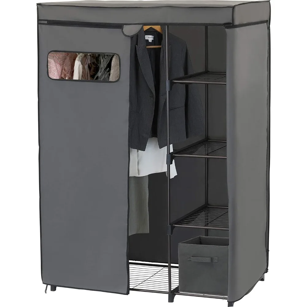 

Freestanding Cloths Garment Organizer Closet with Cover, Dark Gray