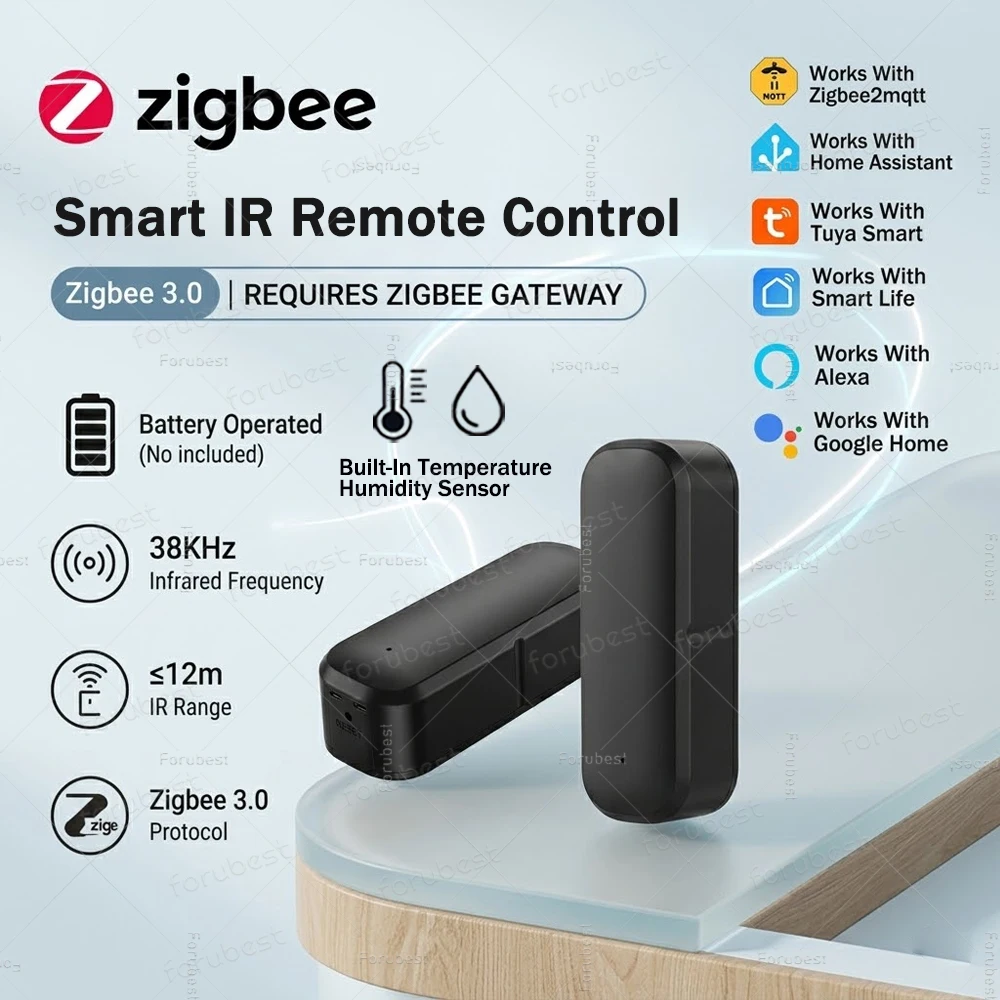 Zigbee IR-Fernbedienung, intelligente universelle Infrarot-Fernbedienung mit Temperatur- und Feuchtigkeitssensor, funktioniert mit TUYA Z2M Gateway erforderlich